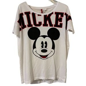 Mickey Mouse Women's 2010's White Mickey Face Logo Oversized T-Shirt - Size XS